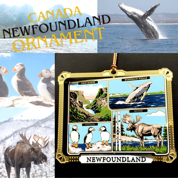 Canada Brass Ornament Newfoundland Wildlife Humpback Whale Puffins Moose - Picture 2 of 6